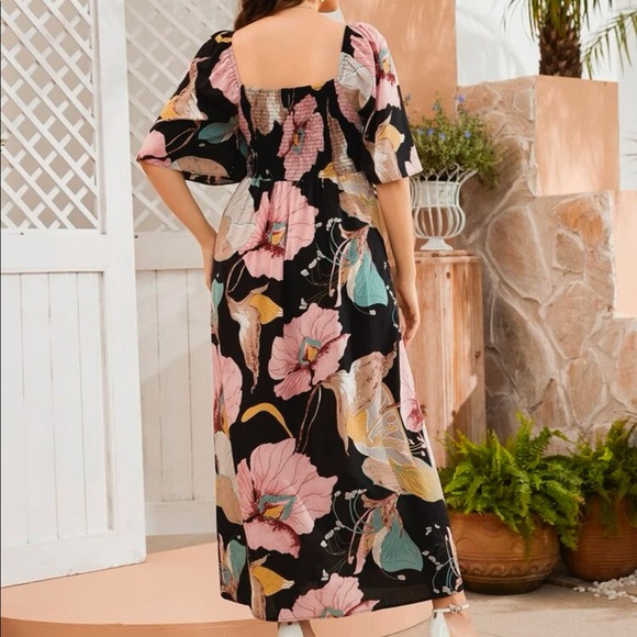 Boho plus size floral tropical print off shoulder maxi dress - Picture 3 of 6